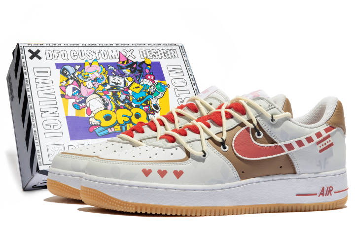 Nike Nike Air Force 1 Low top Skateboard Shoes Unisex Beige Red Brown