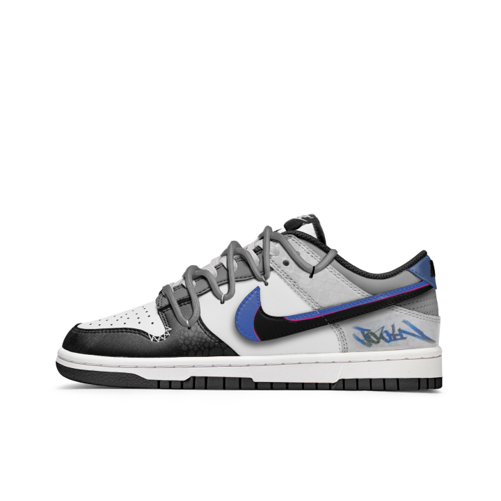 Nike Nike Dunk Freedom Panda, Speed Blue Gray Slip Resistant Abrasion Resistant Low top Skateboard Shoes Unisex Gray White