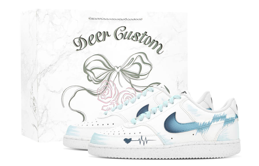 Nike Nike Court Vision 1 DEER Heartbeat Coast Abrasion Resistant Low top Skateboard Shoes Women's White Blue