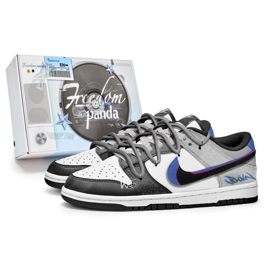 Nike Nike Dunk Freedom Panda, Box, Ultra Blue Gray Slip Resistant Abrasion Resistant Low top Skateboard Shoes Unisex