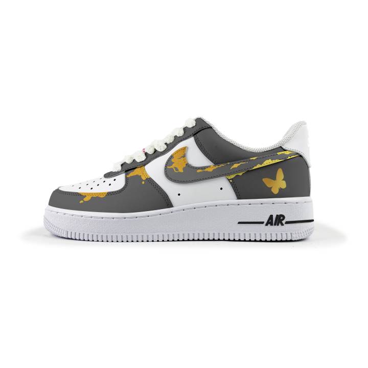 Nike Nike Air Force 1 Abrasion Resistant Abrasion Resistant Low top Skateboard Shoes Unisex Gray White Yellow