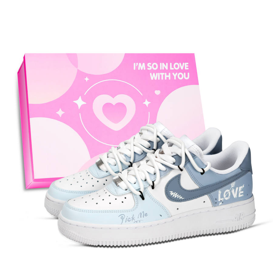 Nike Nike Air Force 1 Arrow Of Love Cow Leather Slip Resistant Abrasion Resistant Low top Skateboard Shoes Unisex Sea Blue