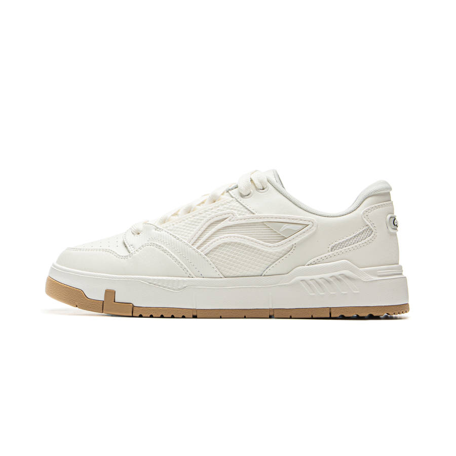 Li-Ning Li Ning Synthetic Leather, Textile Low top Skateboard Shoes Women's Champagne White