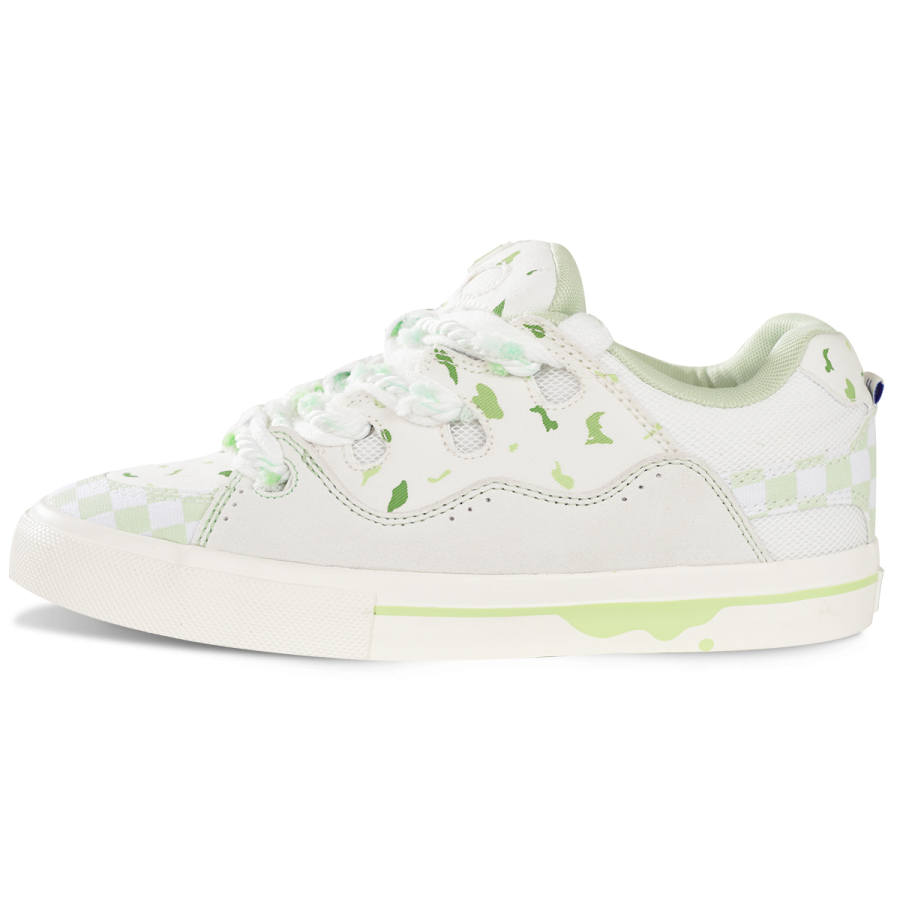 Ollieskate Slip Resistant Abrasion Resistant Low top Skateboard Shoes Unisex White Green