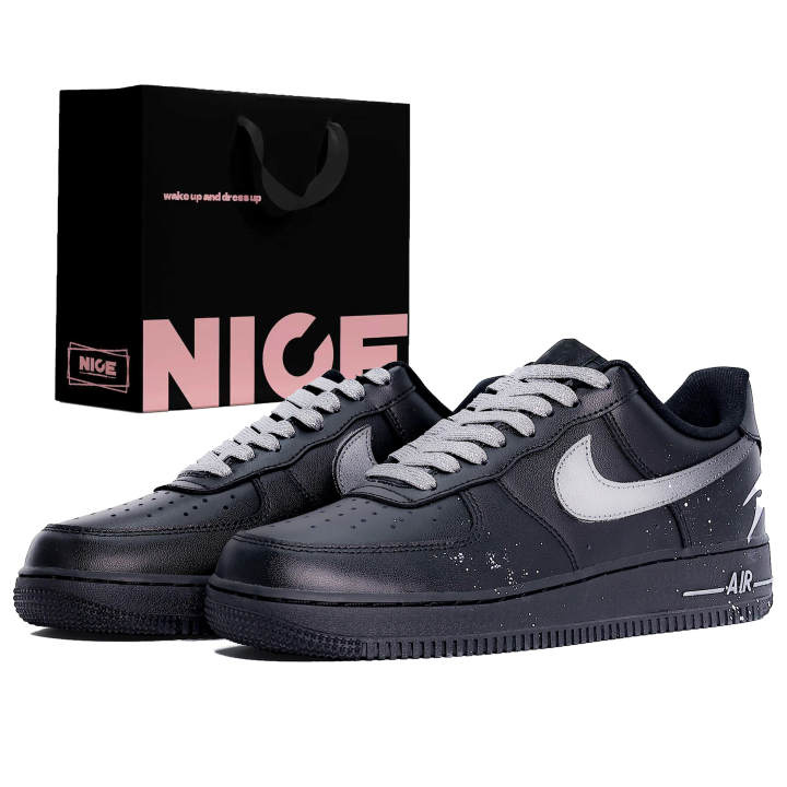 Nike Nike Air Force 1 Abrasion Resistant Low top Skateboard Shoes Unisex Silver Black