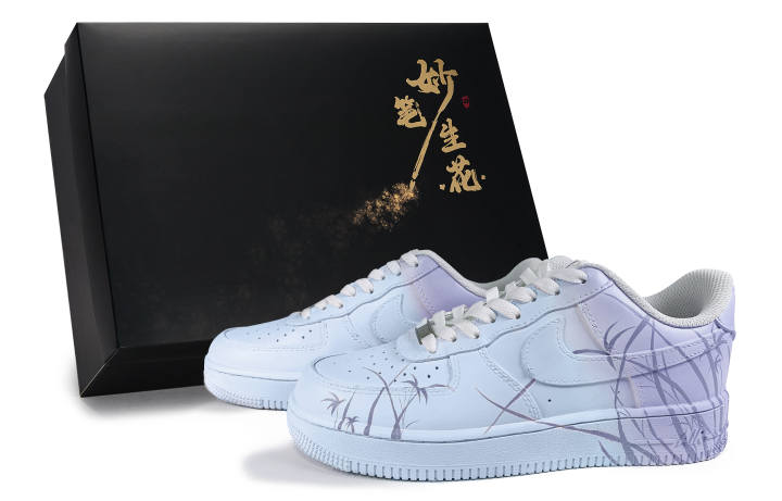 Nike Nike Air Force 1 Wondrous Brush Blossoms, Misty Blue Veil Low top Skateboard Shoes Unisex Blue Purple