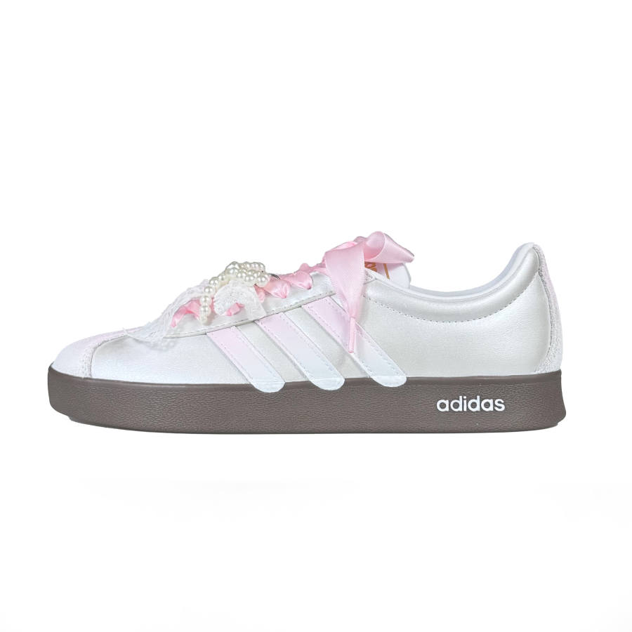 Adidas Adidas Neo VL Court 2.0 White Peach Moonlight Anti Slip Wear Resistant Low Top Skateboard Shoes Women's Silver Pink