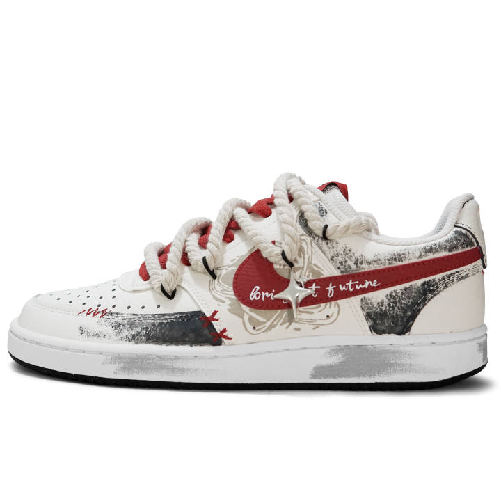 Nike Nike Court Vision 1 Red Mango Illustration Abrasion Resistant Abrasion Resistant Low top Skateboard Shoes Men's Black