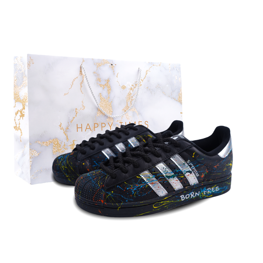 Adidas Originals SUPERSTAR Born Free, Special Box Low top Skateboard Shoes Unisex Black Silver