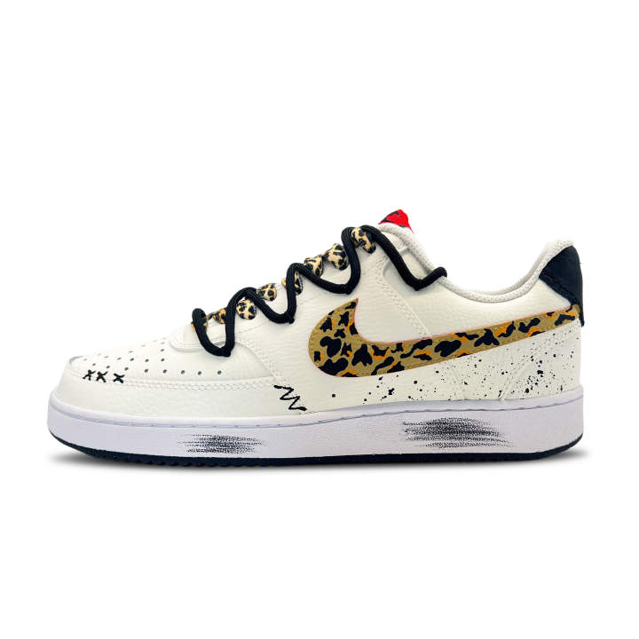 Nike Nike Court Vision 1 Leopard Print Abrasion Resistant Low top Skateboard Shoes Men's White Brown
