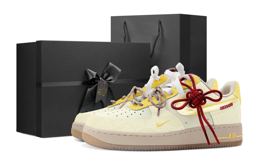 Nike Nike Air Force 1 Slip Resistant Abrasion Resistant Low top Skateboard Shoes Women's Beige Yellow