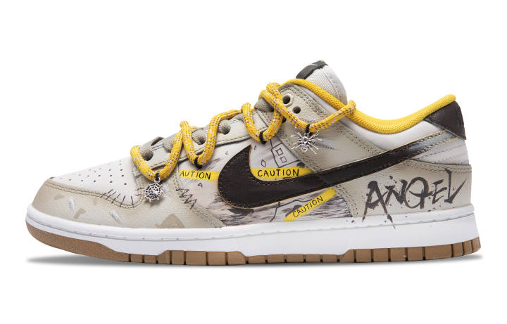Nike Nike Dunk Low Banned Domain Slip Resistant Abrasion Resistant Low top Skateboard Shoes Men's White Yellow
