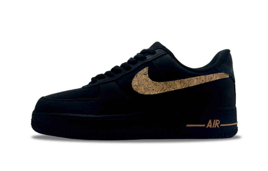 Nike Nike Air Force 1 Black Gold Track Abrasion Resistant Low top Skateboard Shoes Unisex Black