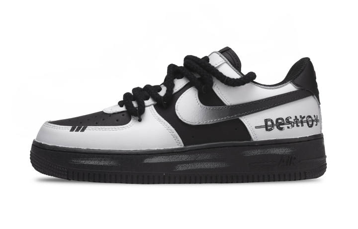 Nike Nike Air Force 1 White Ruins Abrasion Resistant Abrasion Resistant Low top Skateboard Shoes Unisex Black White