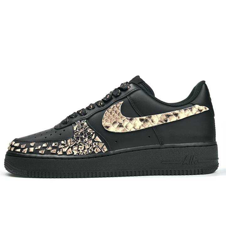 Nike Nike Air Force 1 Golden Scale Black Python Slip Resistant Cushioning Abrasion Resistant Low top Skateboard Shoes Unisex