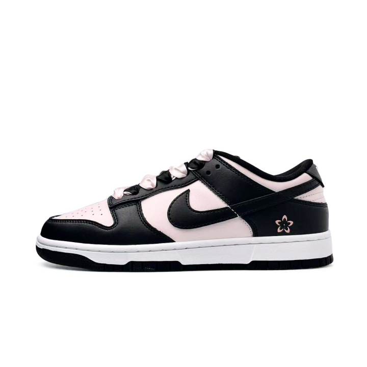 Nike Nike Dunk Cherry Blossoms Leather Abrasion Resistant Low top Skateboard Shoes Unisex Black Pink