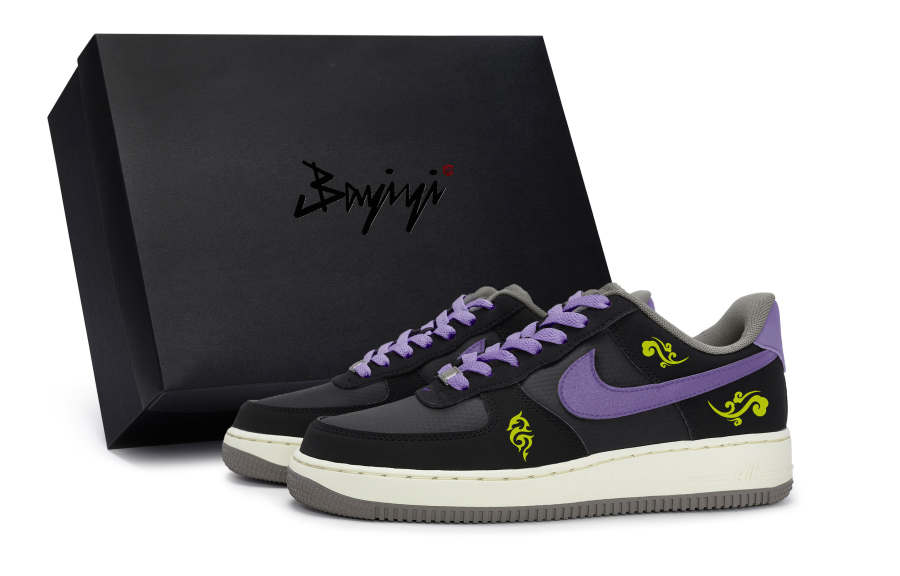 Nike Nike Air Force 1 Slip Resistant Abrasion Resistant Low top Skateboard Shoes Unisex Black Purple Yellow