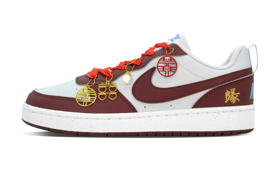 Nike Nike Court Borough DEER Golden Jade Perfect Match Leather Abrasion Resistant Low top Skateboard Shoes Women's White Red