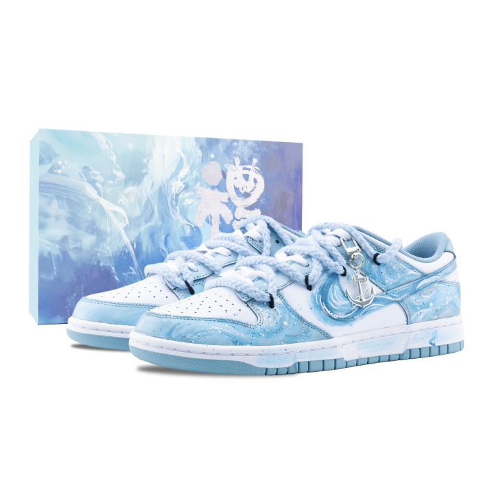 Nike Nike Dunk Ocean's Heart Slip Resistant Abrasion Resistant Low top Skateboard Shoes Unisex White Blue