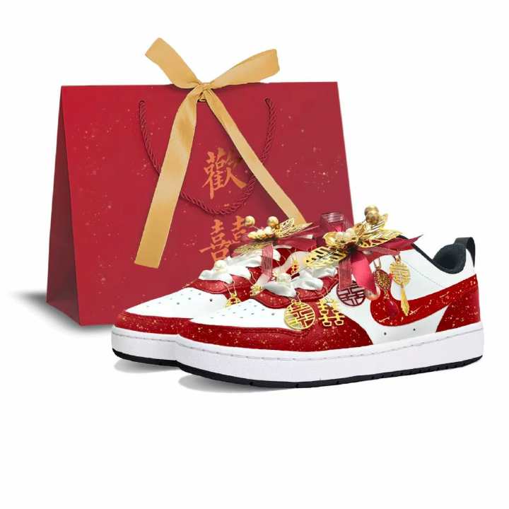 Nike Nike Court Borough We Are Getting Married! Cushioning Low top Skateboard Shoes Unisex Red White