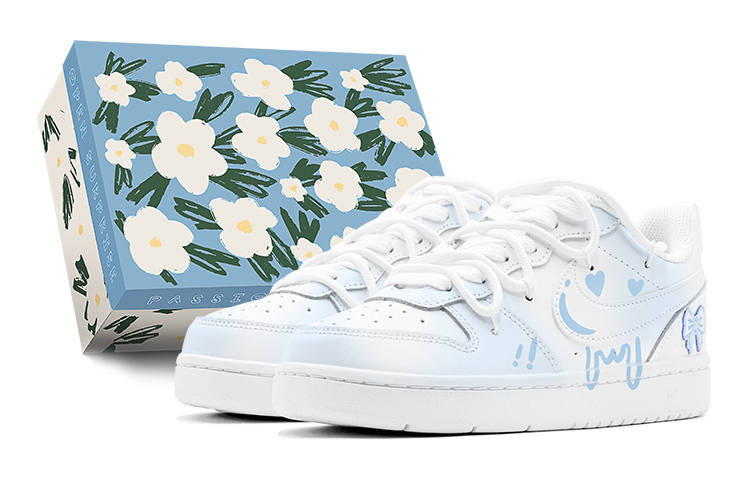 Nike Nike Court Borough Ice Blue Heart Low top Skateboard Shoes Women's Blue White