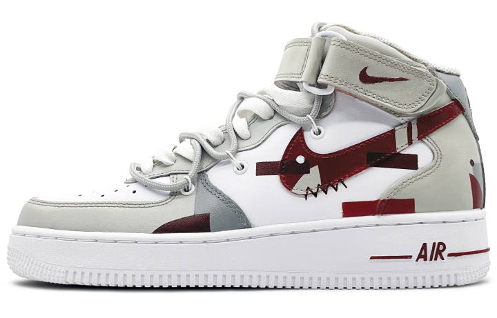 Nike Nike Air Force 1 '07 Air Force 1 Slip Resistant Abrasion Resistant Mid top Skateboard Shoes Men's Gray Red White