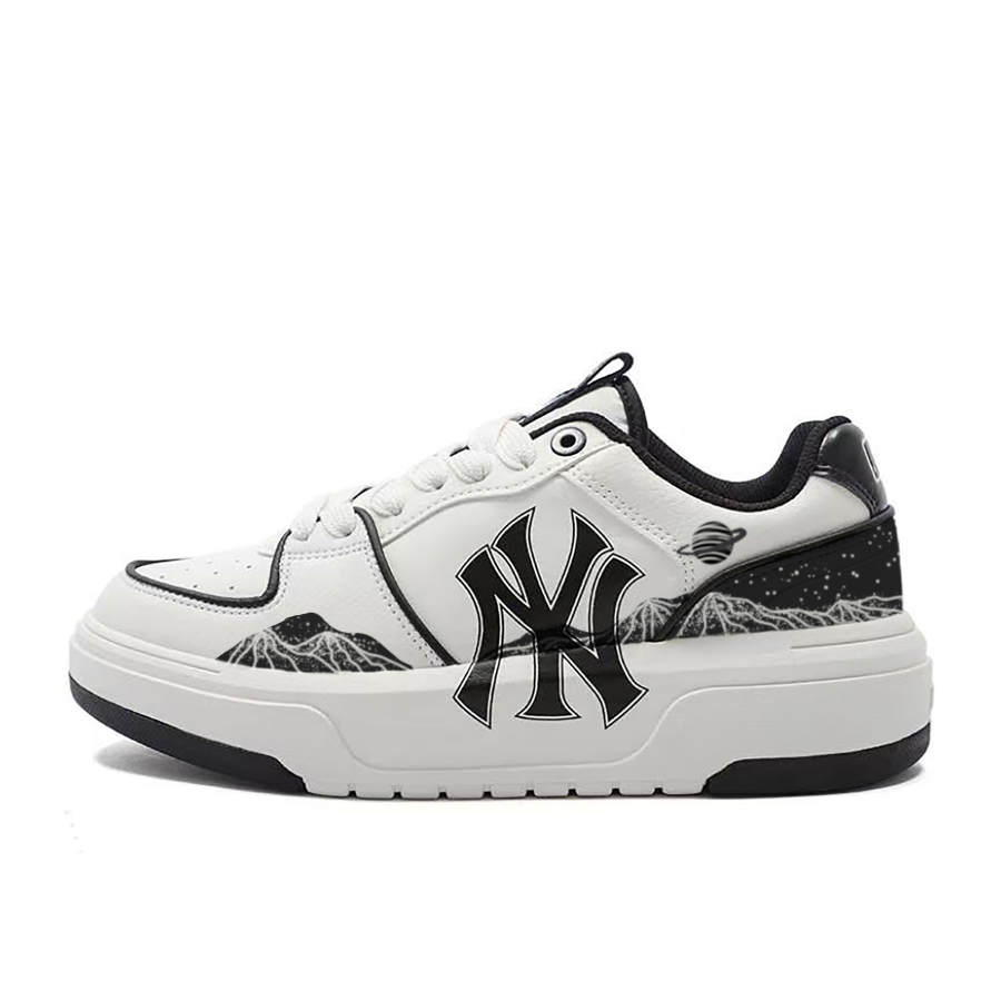 MLB Chunky Liner Pu Lightweight And Breathable Low top Skateboard Shoes Unisex Black White