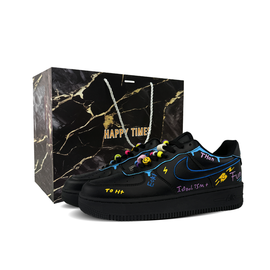 Nike Nike Air Force 1 Slip Resistant Abrasion Resistant Low top Skateboard Shoes Women's Black Blue