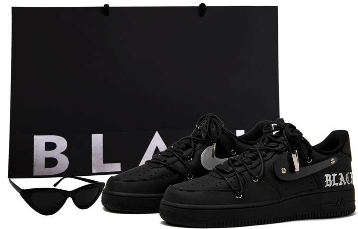 Nike Nike Air Force 1 Air Force 1 Low top Skateboard Shoes Unisex Matte Black Silver