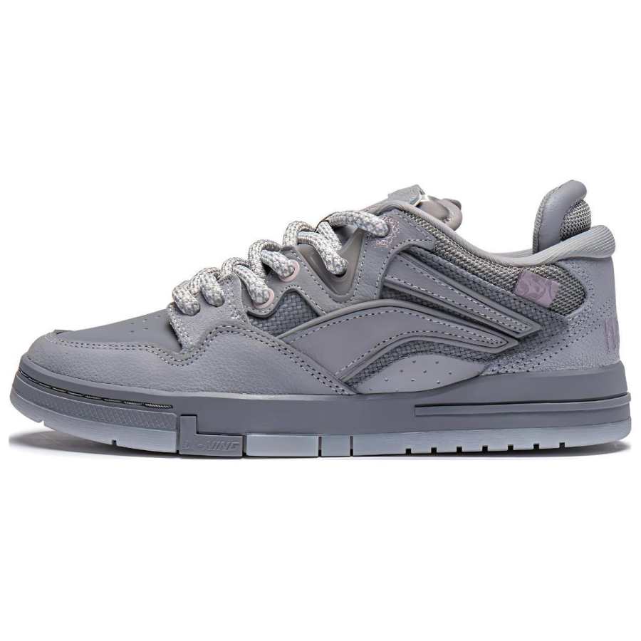 Li-Ning Li Ning x PLEASURES Wear resistant And Lightweight Low top Skateboard Shoes Women's Gray