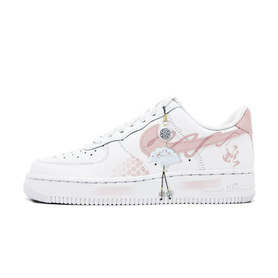 Nike Nike Air Force 1 Honey Pink Serpent Slip Resistant Abrasion Resistant Low top Skateboard Shoes Women's White Pink