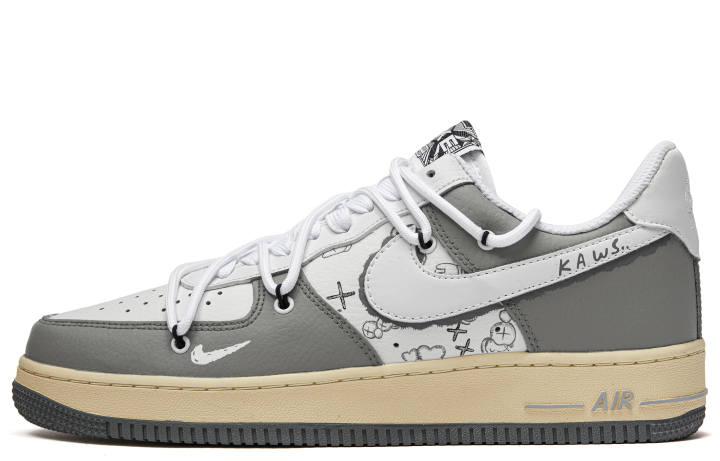 Nike Nike Air Force 1 Low Da Vinci Custom, Stable Low top Skateboard Shoes Men's Gray White
