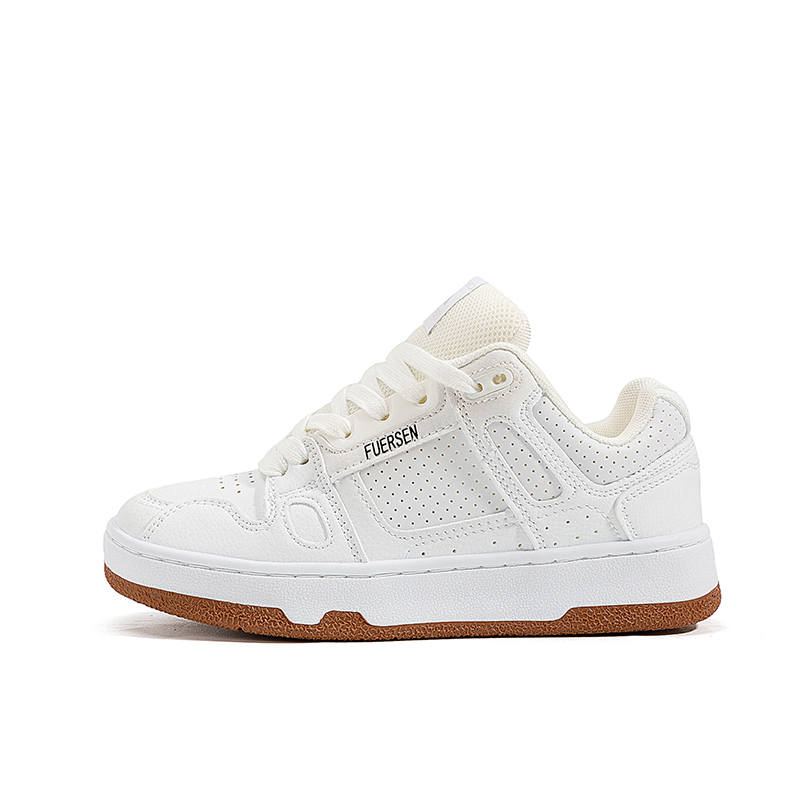 FUERSEN Abrasion Resistant Slip Resistant Low top Skateboard Shoes Unisex White