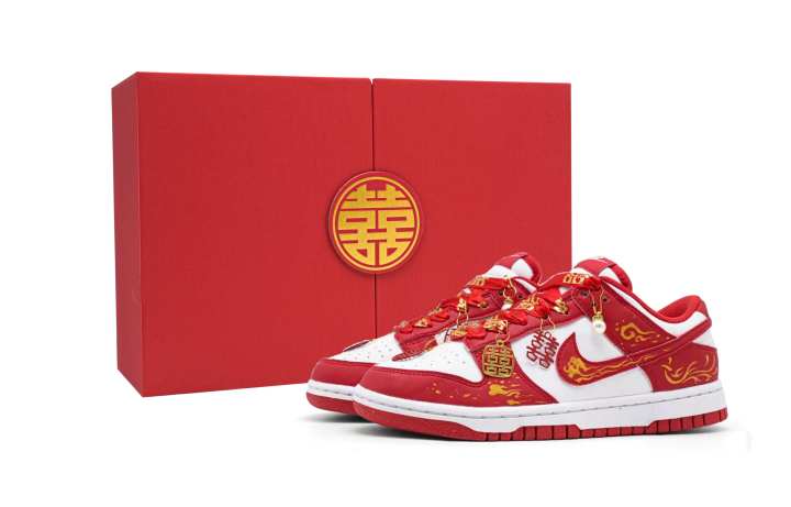 Nike Nike Dunk Auspicious Dragon And Phoenix Abrasion Resistant Abrasion Resistant Low top Skateboard Shoes Unisex Red