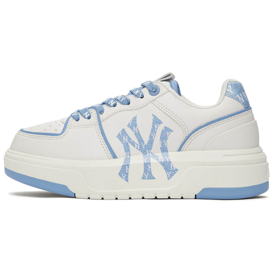 MLB New York Yankees Synthetic Leather Height Increasing Low top Skateboard Shoes Unisex White Blue