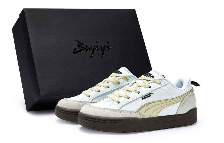 PUMA Park Lifestyle Slip Resistant Slip Resistant Low top Skateboard Shoes Unisex White Gray Yellow