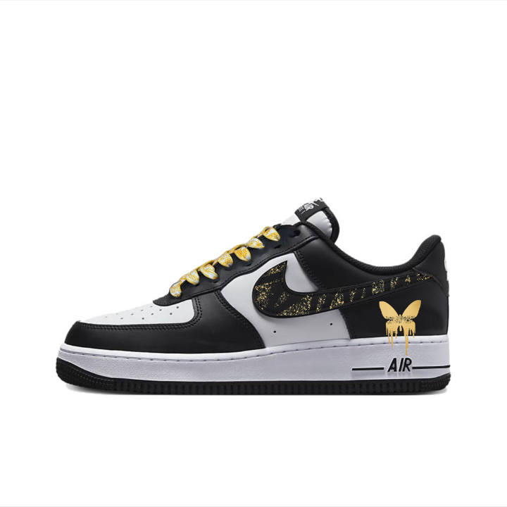 Nike Nike Air Force 1 'Panda Golden Butterfly Coverage Slip Resistant Abrasion Resistant Balance Low top Skateboard Shoes