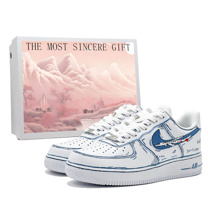 Nike Nike Air Force 1 Slip Resistant Low top Skateboard Shoes Men's Blue White