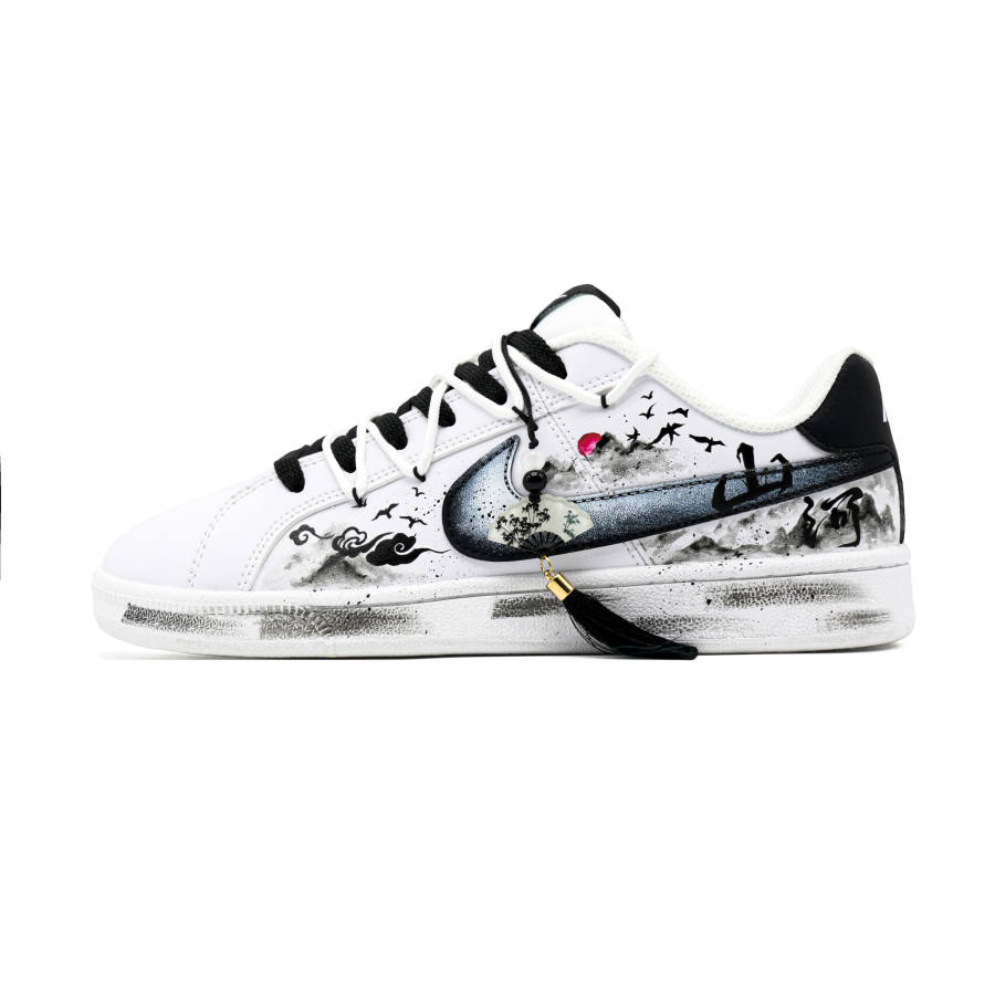 Nike Nike Court Royale Ink Dyed Mountains And Rivers Abrasion Resistant Low top Skateboard Shoes Men's Black White