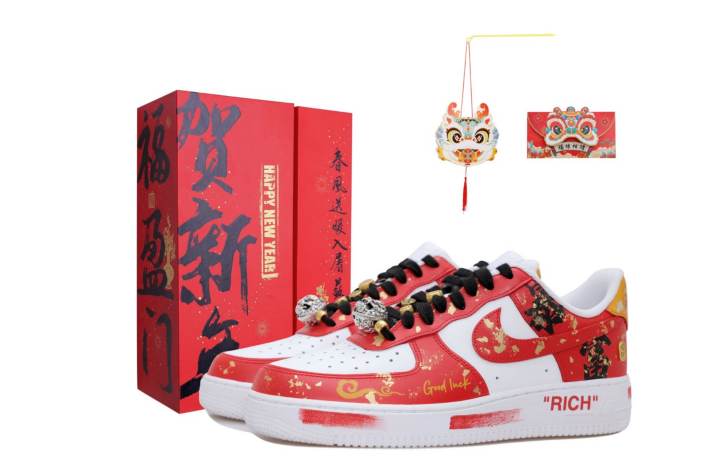 Nike Nike Air Force 1 Low Wealth Blessing Slip Resistant Abrasion Resistant Low top Skateboard Shoes Men's White Red