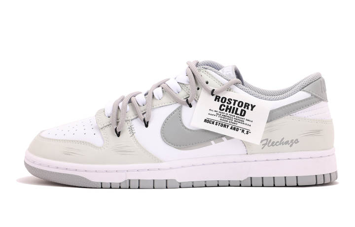 Nike Nike Dunk Leather Abrasion Resistant Low top Skateboard Shoes Unisex White Gray