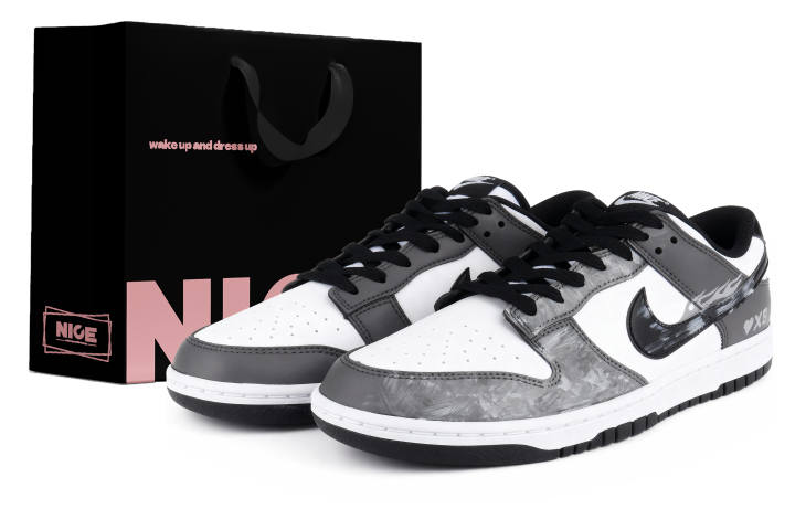 Nike Nike Dunk Abrasion Resistant Abrasion Resistant Low top Skateboard Shoes Unisex Gray White Black