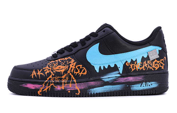 Nike Nike Air Force 1 Synthetic Leather Coverage Thermal Coverage Low top Skateboard Shoes Men's Black Blue Orange