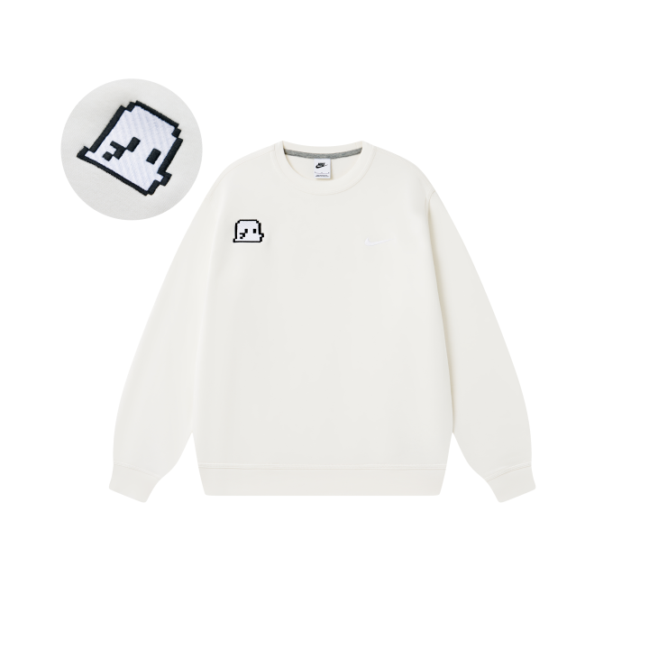 Nike Nike Halloween Ghost Embroidery Cartoon Pixel Style Basic Fleece Lined Athleisure Pullover Shirt With Long Sleeves