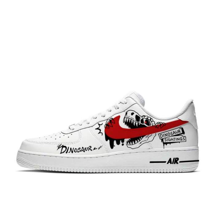 Nike Nike Air Force 1 Slip Resistant Abrasion Resistant Low top Skateboard Shoes Unisex White Red