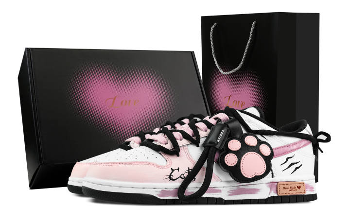 Nike Nike Dunk Cat Paw Journal Heart Box Abrasion Resistant Low top Skateboard Shoes Unisex Pink White