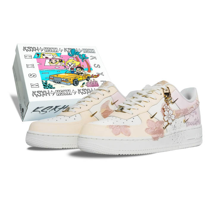 Nike Nike Air Force 1 Abrasion Resistant Slip Resistant Low top Skateboard Shoes Women's White Pink