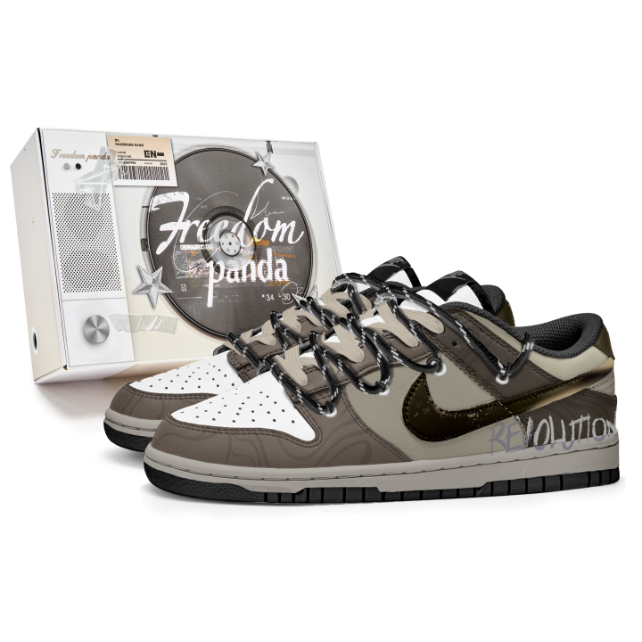 Nike Nike Dunk Freedom Panda, Box Slip Resistant Abrasion Resistant Low top Skateboard Shoes Unisex Brown White