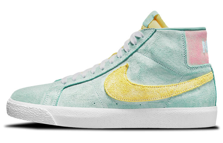 Nike Nike SB Blazer Comfortable Mid top Skateboard Shoes Unisex Green Yellow Pink