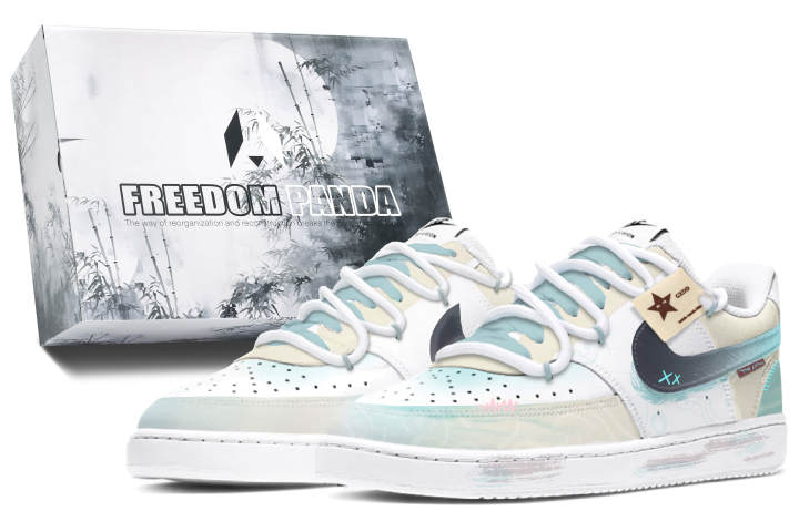 Nike Nike Court Vision 1 Freedom Panda, Box, Little Lotus Pond Slip Resistant Low top Skateboard Shoes Men's Blue White